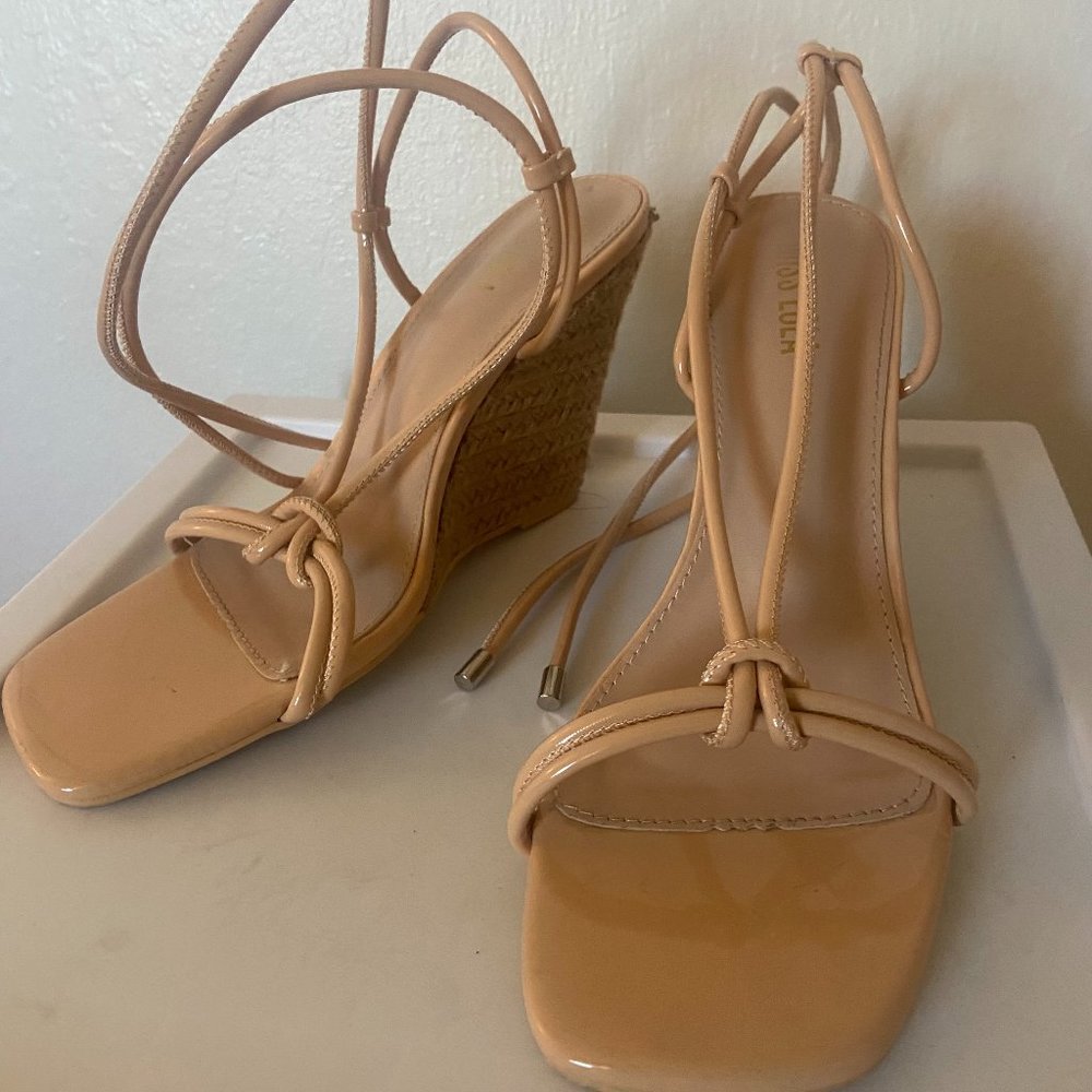 Miss Lola, Nude, Espadrille wedge sandals- US Women Size 9